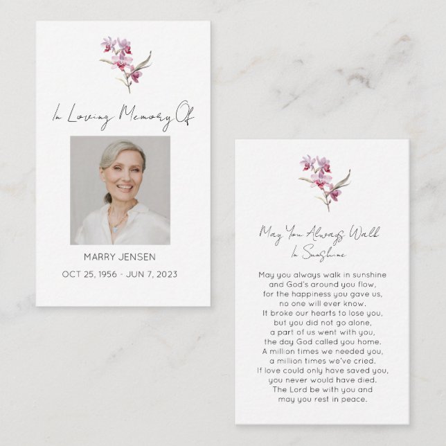 Simple Orchid Photo Funeral Prayer Card (Front/Back)