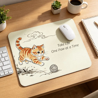 Simple Oriental Ink‑Wash Cat Mousepad For Her Gift