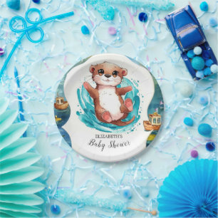 Simple Otter Baby Shower Paper Plate