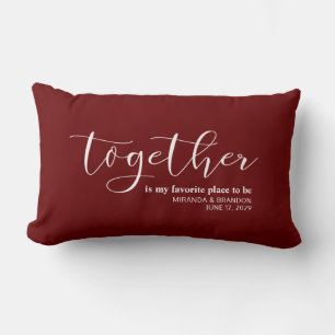 Simple Our Favourite Place to Be Wedding Date Lumbar Cushion