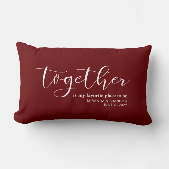 Simple Our Favourite Place to Be Wedding Date Lumbar Cushion (Front)