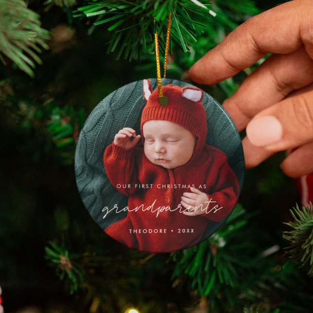 Simple Our First Christmas as Grandparents Photo Ceramic Ornament (Creator Uploaded)