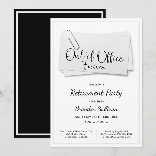 Simple Out of Office Forever Retirement Party Invitation (Front/Back)