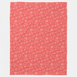 Simple Outlined Hearts and Leaves Fleece Blanket