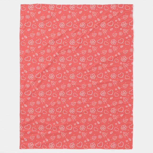 Simple Outlined Hearts and Leaves Fleece Blanket (Front)