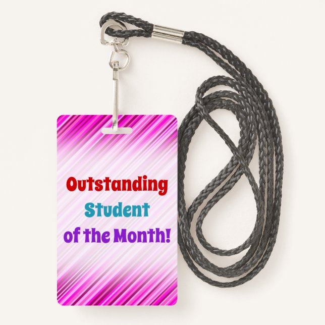 Simple "Outstanding Student of the Month!" Badge ID Badge (Front with Lanyard)