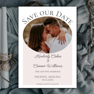 Simple Oval Photo Save the Date Pink