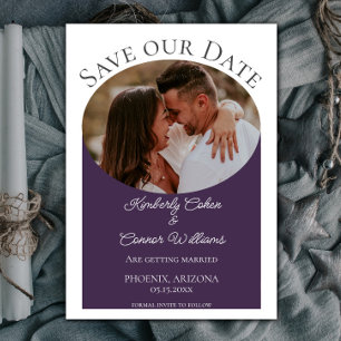 Simple Oval Photo Save the Date Purple
