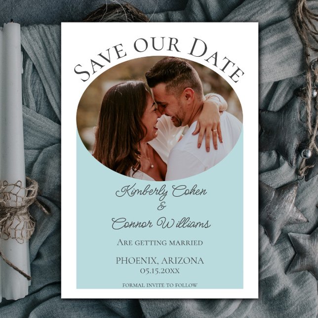 Simple Oval Photo Save the Date | Teal (Teal Simple Oval Photo Save the Date)