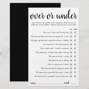 Simple Over or Under Black and White Game Card