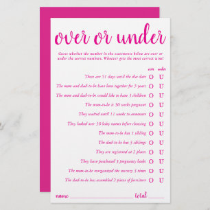 Simple Over or Under   Hot Pink Game Card