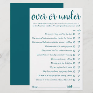 Simple Over or Under TEal Aqua Game Card