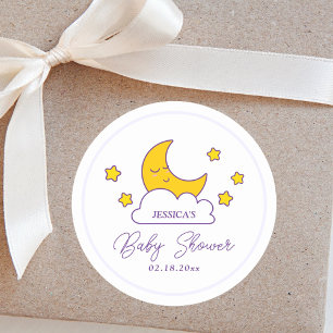 Simple Over the Moon Gender Neutral Baby Shower Classic Round Sticker