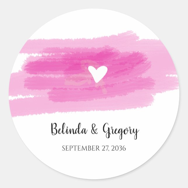 Simple Paint Strokes & Heart Wedding Classic Round Sticker (Front)