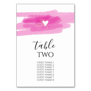 Simple Paint Strokes & Heart Wedding Guest Names Table Number
