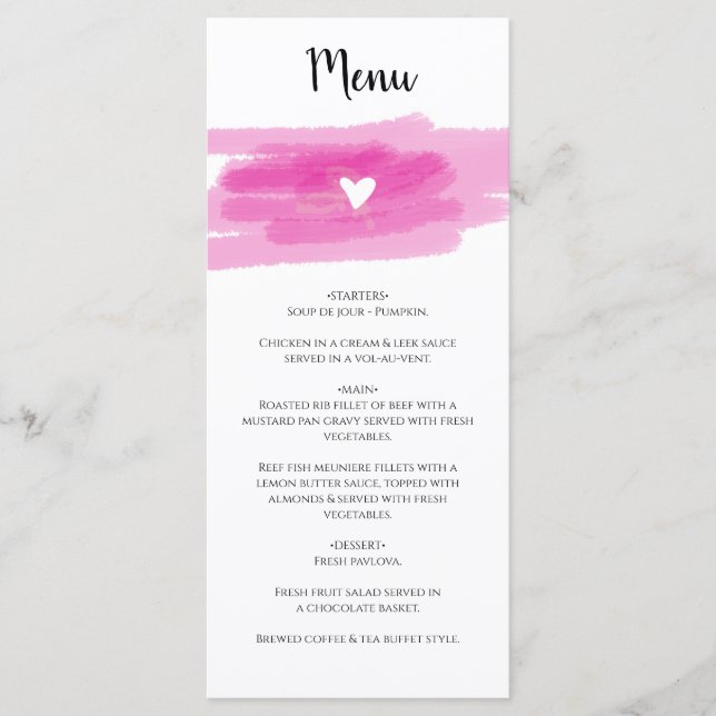 Simple Paint Strokes & Heart Wedding Menu (Front)