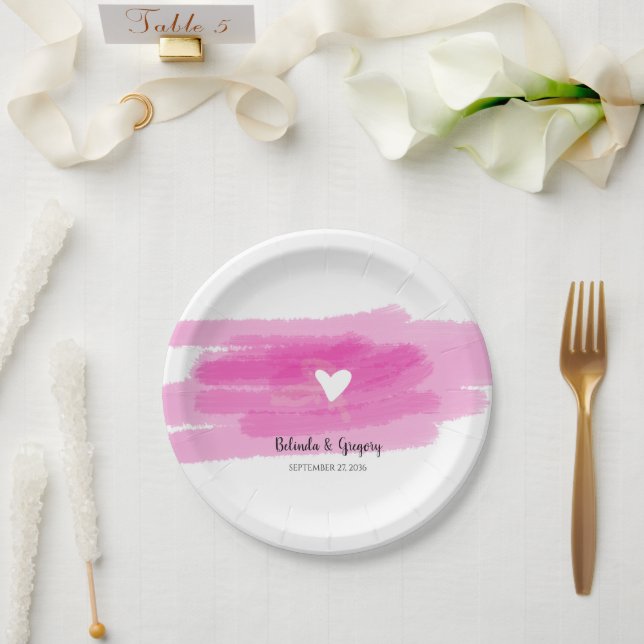 Simple Paint Strokes & Heart Wedding Paper Plate (Wedding)