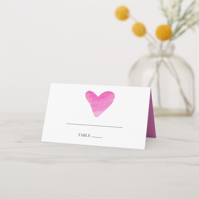 Simple Paint Strokes & Heart Wedding Place Card (Front)