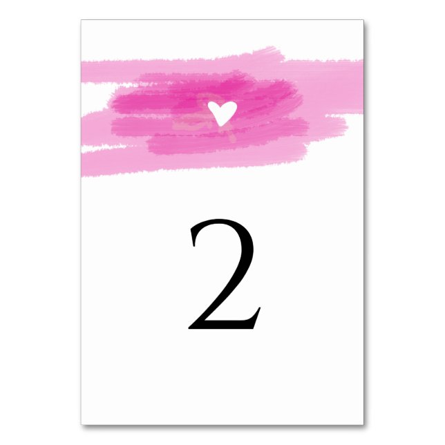 Simple Paint Strokes & Heart Wedding Table Number (Front)