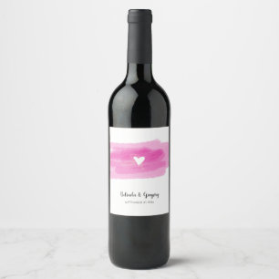 Simple Paint Strokes & Heart Wedding Wine Label