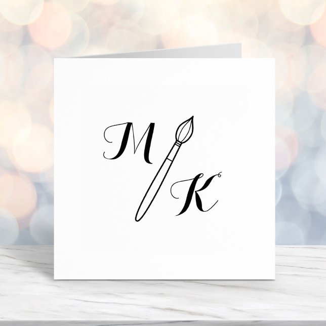 Simple Paintbrush Monogram Initials Self-inking Stamp (Creator Uploaded)