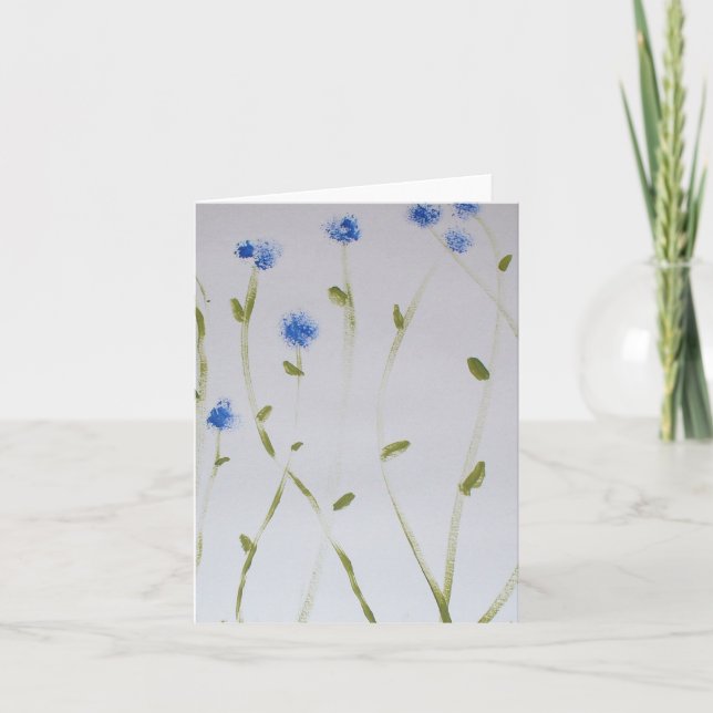 Simple Painted Blue Flowers Note Card (Front)