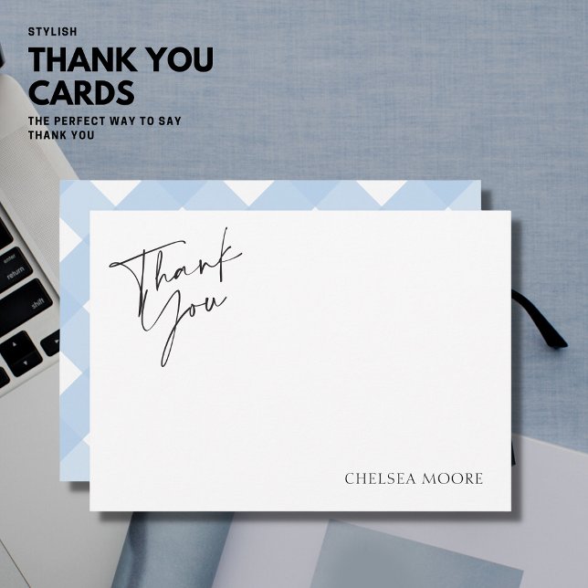 Simple Pale Blue Gingham Flat Thank You Card (Creator Uploaded)