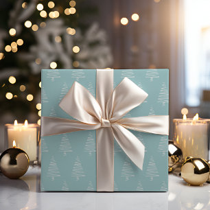 Simple Pale Blue-Green And White Christmas Trees Wrapping Paper