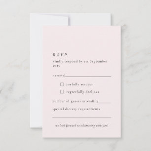 Simple Pale Blush Delicate Soft Pink Minimal  RSVP Card