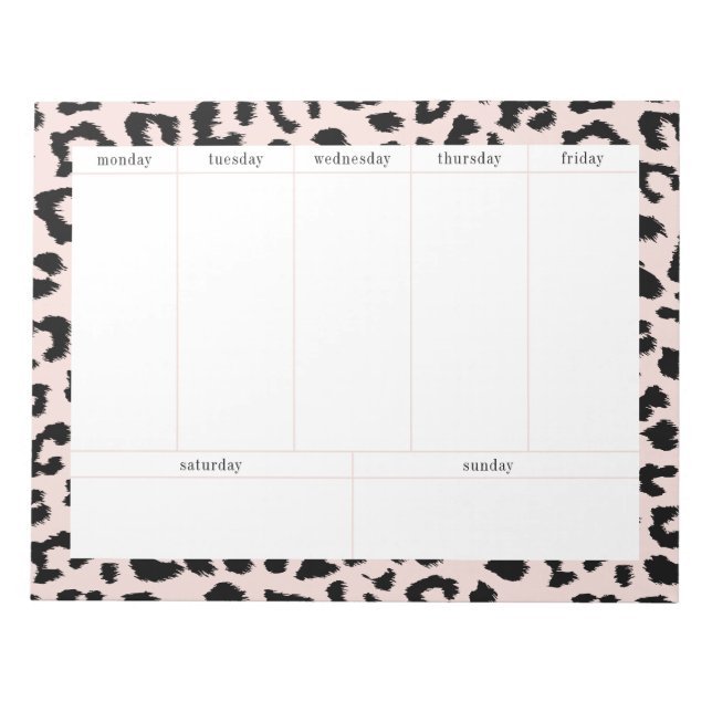 Simple Pale Pink and Black Leopard Weekly Planner Notepad (Front)