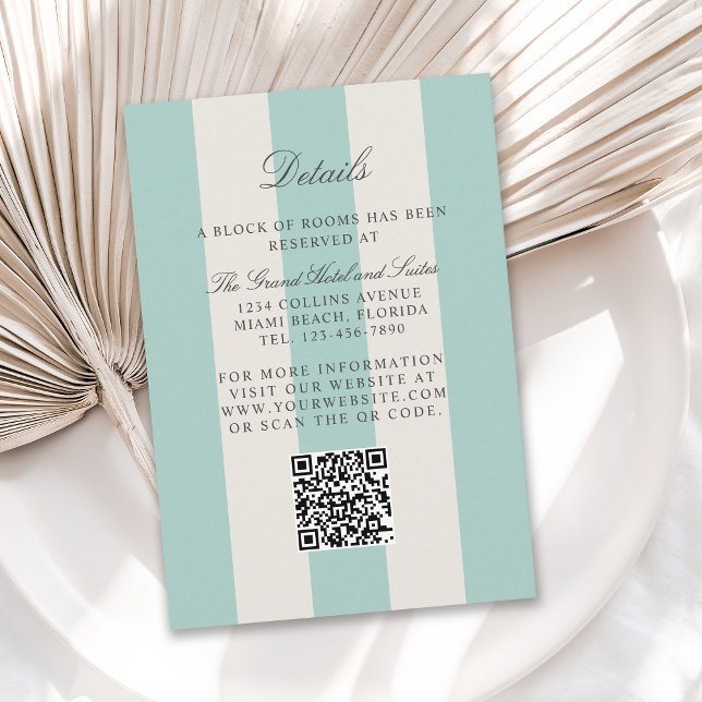 Simple Pale Teal Cabana Stripes Wedding Details Enclosure Card (Creator Uploaded)