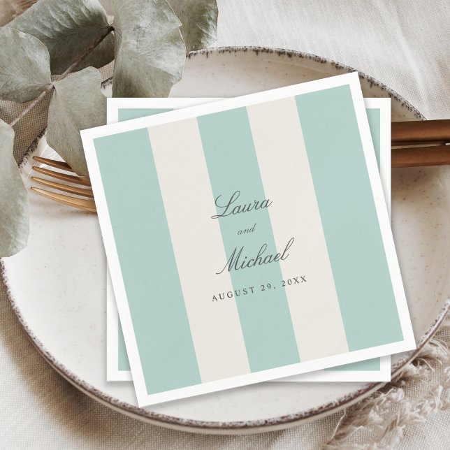 Simple Pale Teal Cabana Stripes Wedding Napkin (Creator Uploaded)