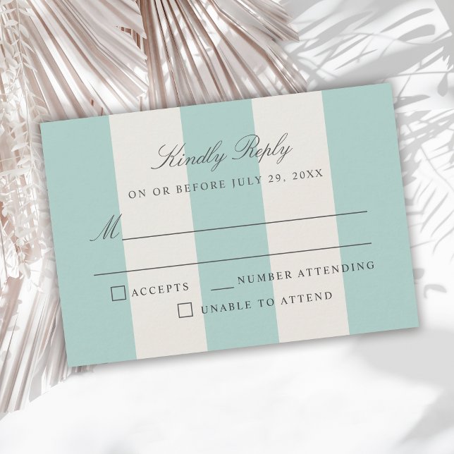 Simple Pale Teal Cabana Stripes Wedding RSVP (Creator Uploaded)