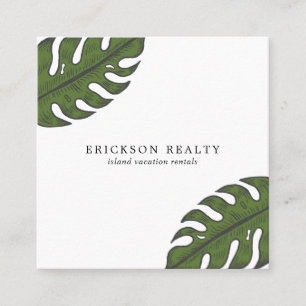 Simple Palm Leaves Modern Tropical Square Business Card