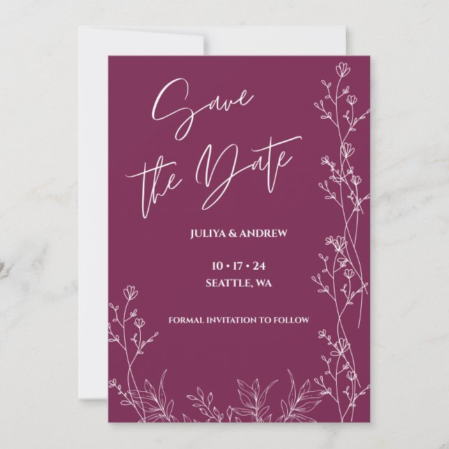 Simple Pansy Purple script wedding  save the date (Front)