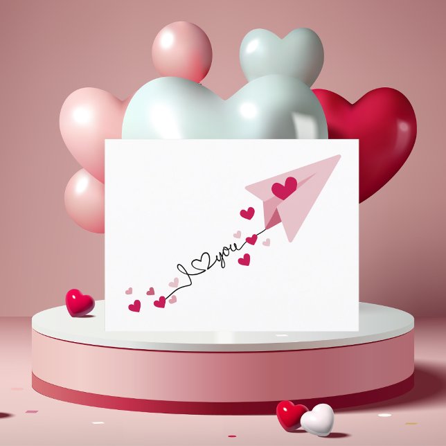 Simple Paper Aeroplane & Hearts,Valentine's Day Postcard (Creator Uploaded)