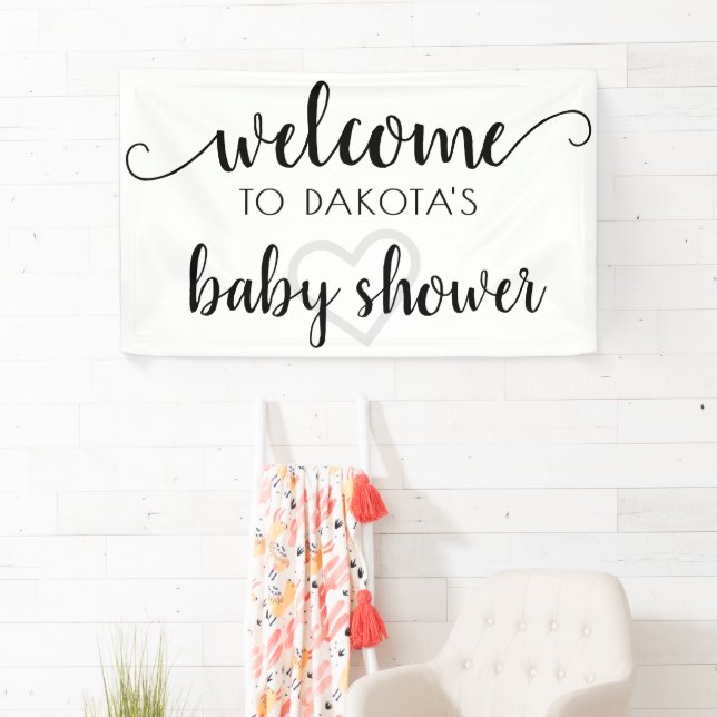 Simple Party Welcome | Black Script Heart Editable Banner (Insitu)
