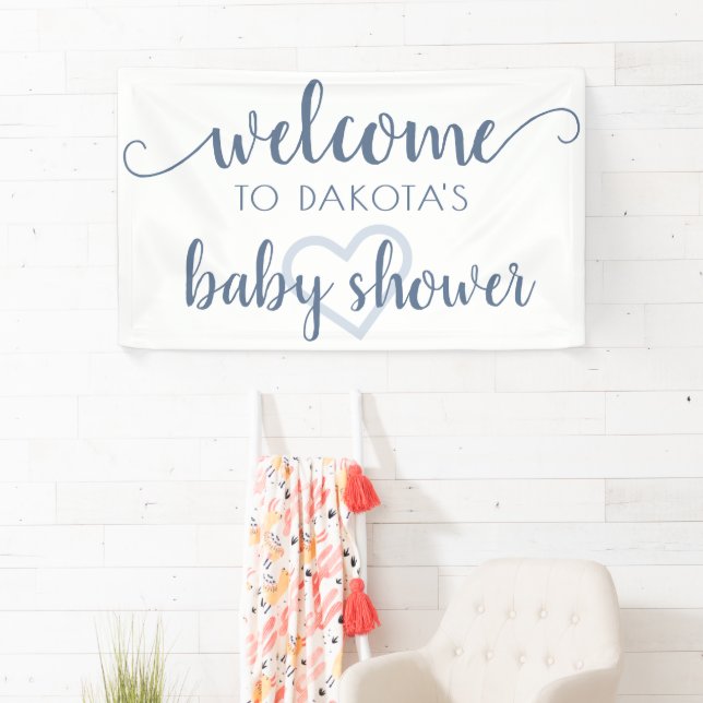 Simple Party Welcome | Dusty Blue Heart Customised Banner (Insitu)