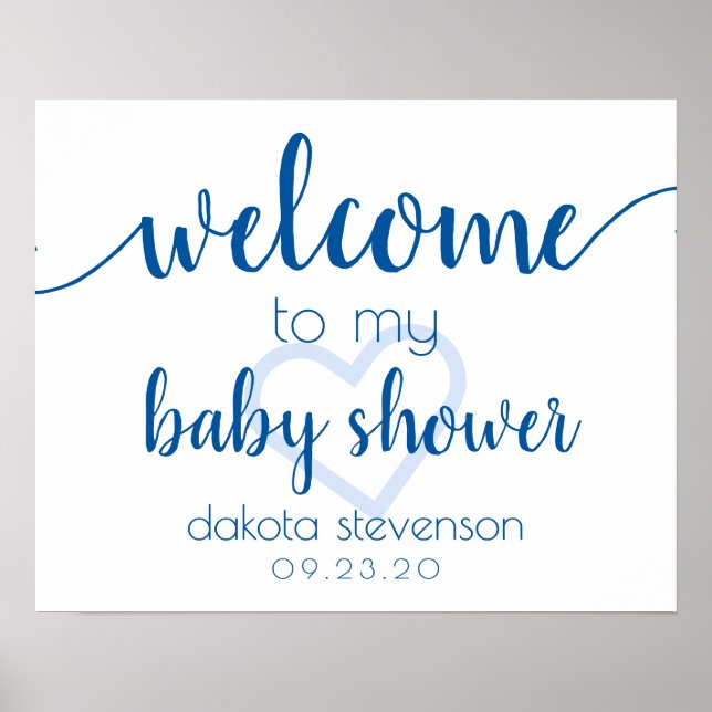Simple Party Welcome | French Blue Heart Editable Poster (Front)