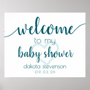 Simple Party Welcome   Teal Aqua Heart Customized Poster