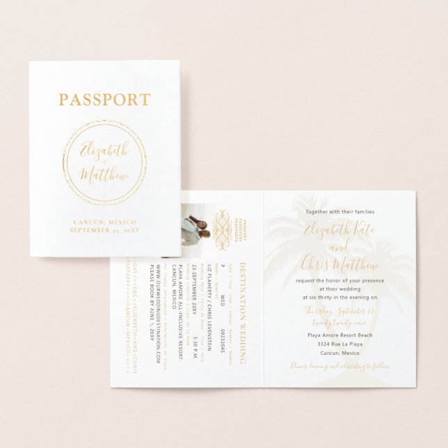 Simple Passport Invitation Beach Wedding Gold Foil (Display)