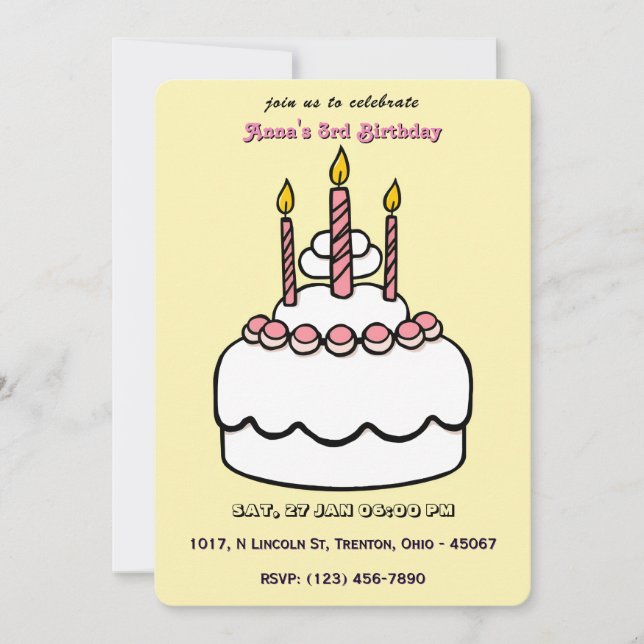 Simple Pastel Birthday Cake with Candles Invitation (Front)
