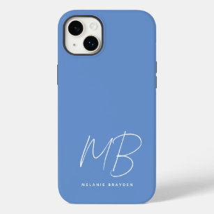 Simple Pastel Blue Minimalist Two Monogram Name Case-Mate iPhone 14 Plus Case