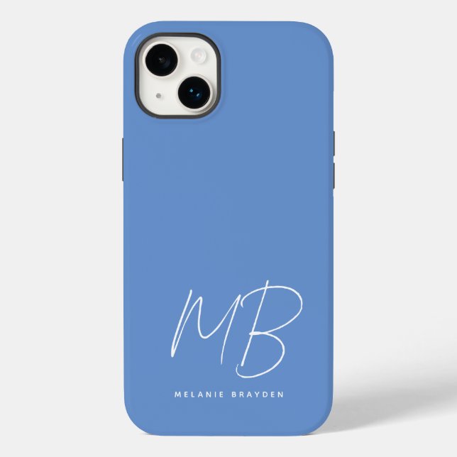 Simple Pastel Blue Minimalist Two Monogram Name Case-Mate iPhone Case (Back)