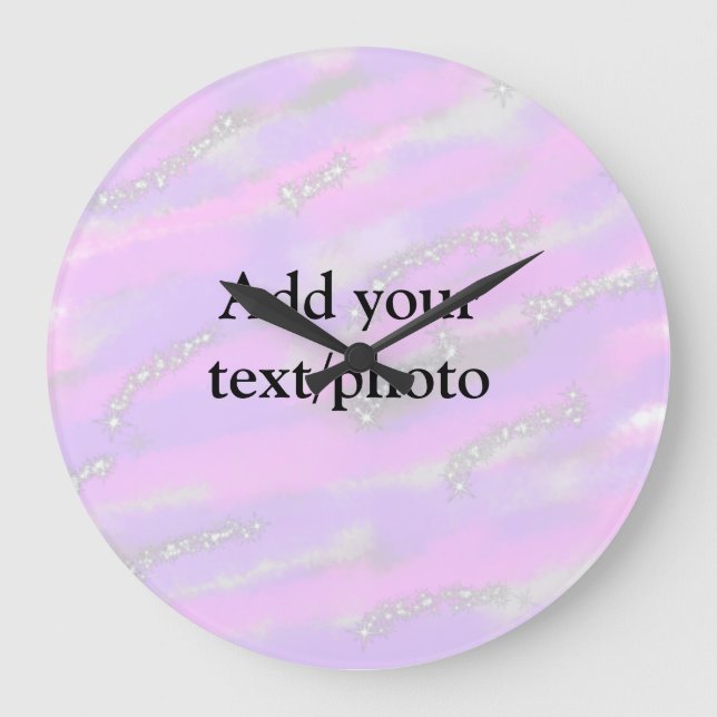 Simple pastel glitter colourful add your text phot large clock (Front)