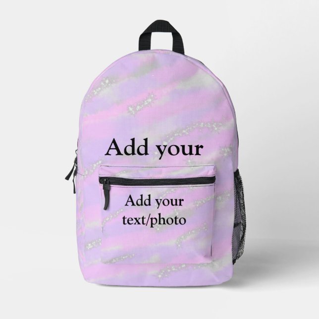 Simple pastel glitter colourful add your text phot printed backpack (Front)