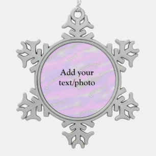 Simple pastel glitter colourful add your text phot snowflake pewter christmas ornament