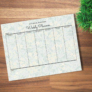 Simple Pastel Green Floral Weekly Planner Notepad