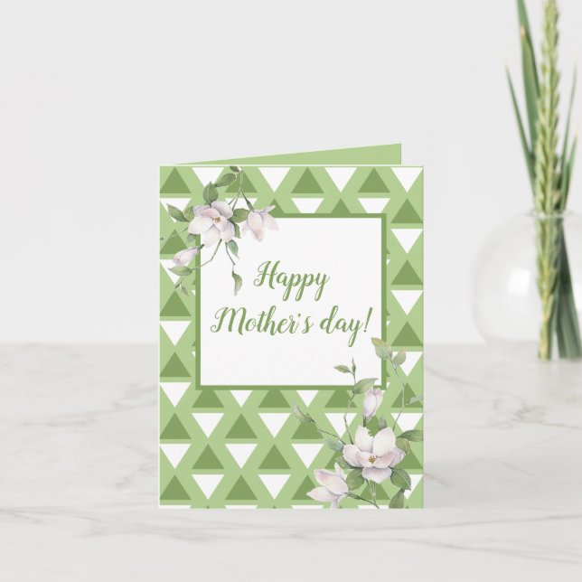 Simple pastel green geometric pattern floral card (Front)