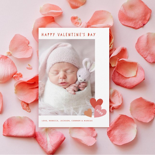 Simple Pastel Hearts Valentines Day Photo Holiday Card (Creator Uploaded)